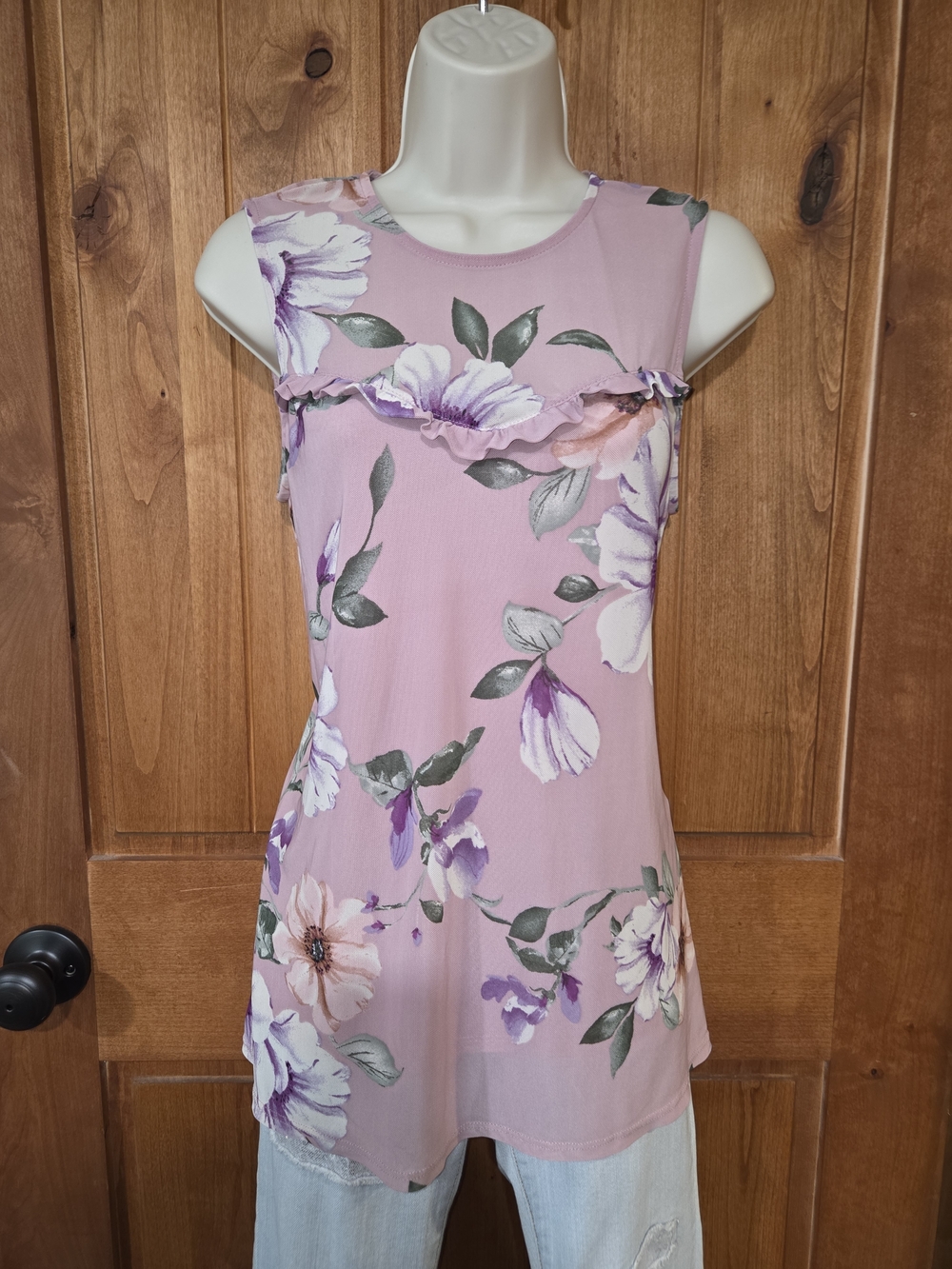 Apt 9 Sleeveless Pink Floral Ruffle-Yoke Top